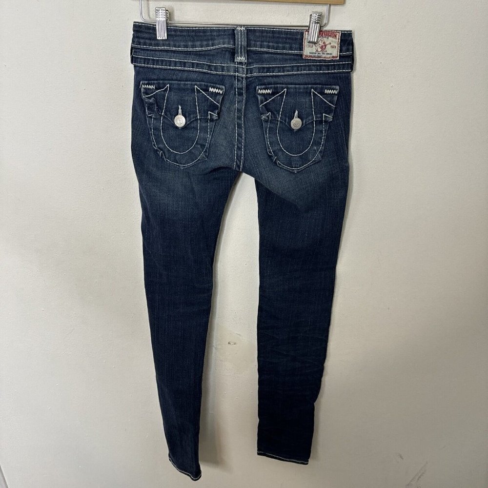 True Religion Julie Big T Woman 27X34 Skinny Stretch Blue Jeans Flap Pocket EUC - Picture 4 of 8